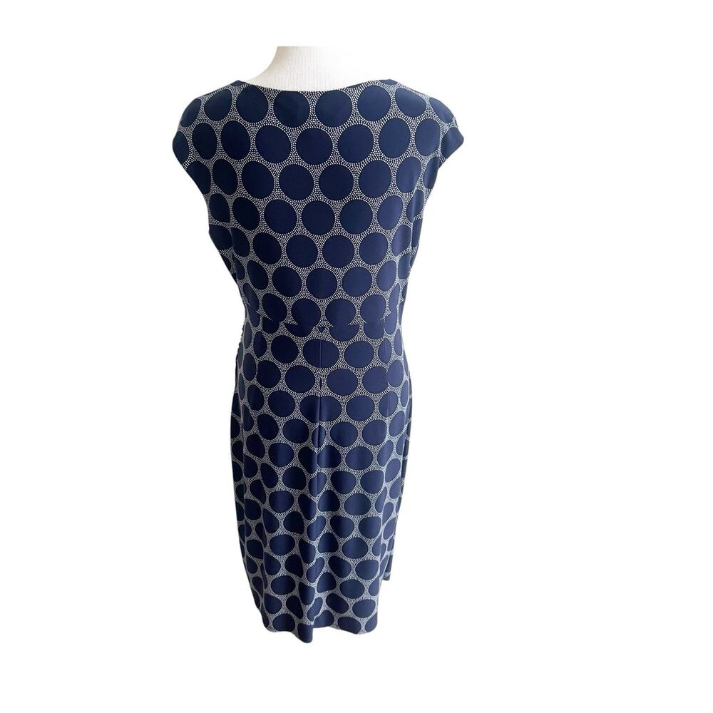 Ralph Lauren Geo Print Jersey Dress Ruched Size 10 Navy White Professional - Picture 3 of 11